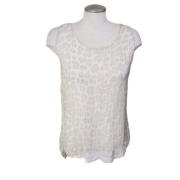 Elena Baldi Womens M Sleeveless Silk Top Round Neck Cream Double Layer Sequins - Picture 1 of 9